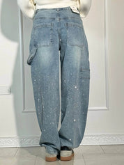 Glitter Baggy Jeans for Women with High Waist