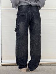 Glitter Baggy Jeans for Women with High Waist