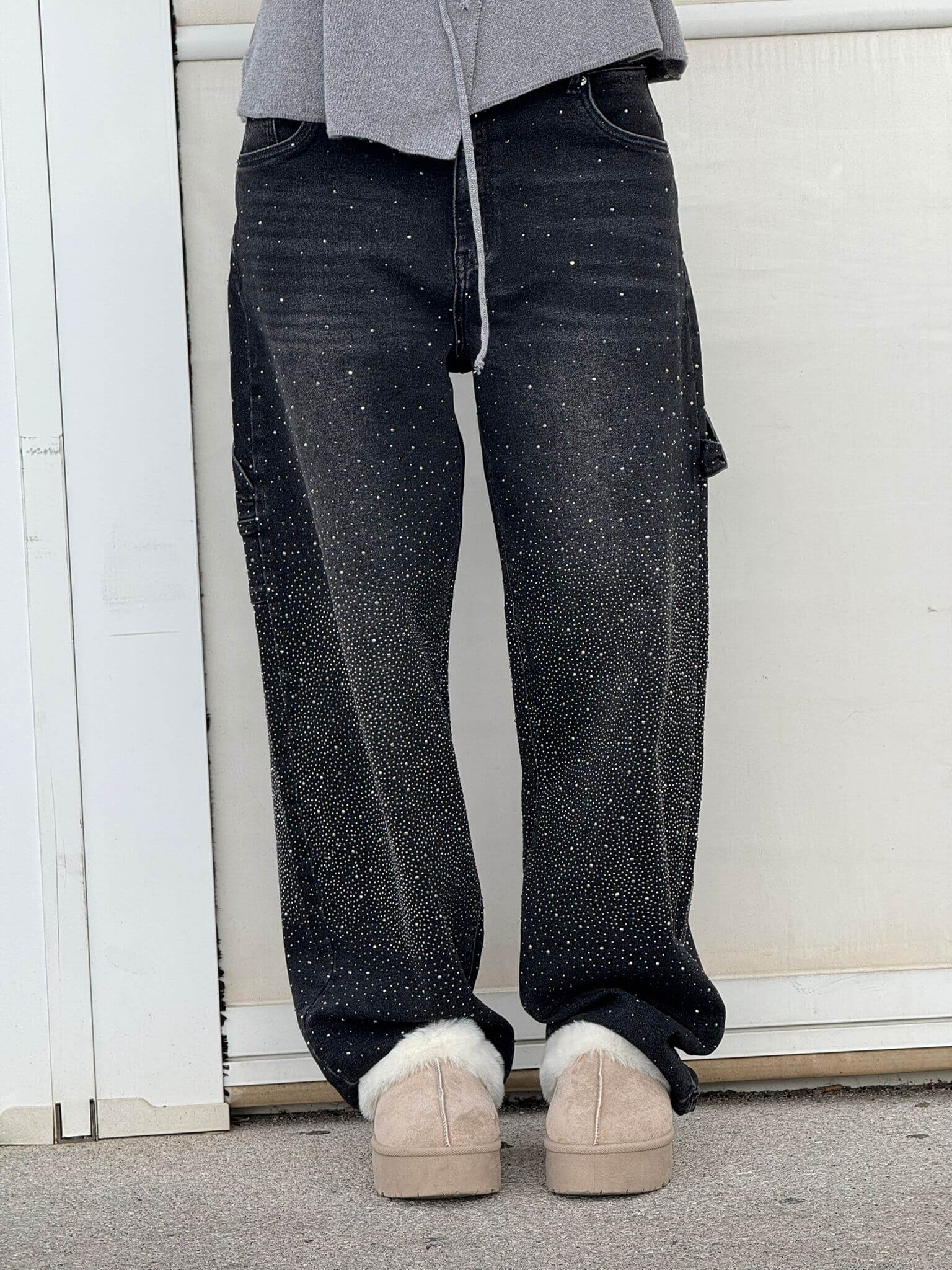 Glitter Baggy Jeans for Women with High Waist