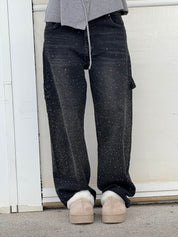 Glitter Baggy Jeans for Women with High Waist