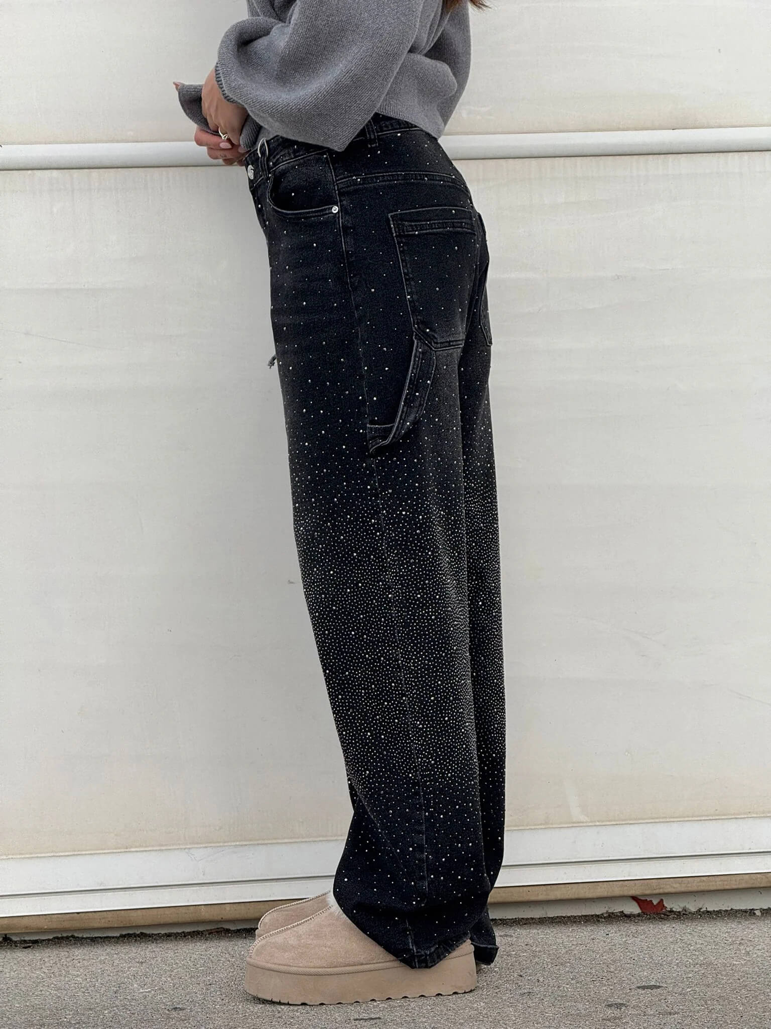 Glitter Baggy Jeans for Women with High Waist