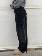 Glitter Baggy Jeans for Women with High Waist