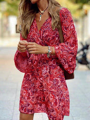 Summer Women’s Boho Mini Dress With Long Sleeves And Print