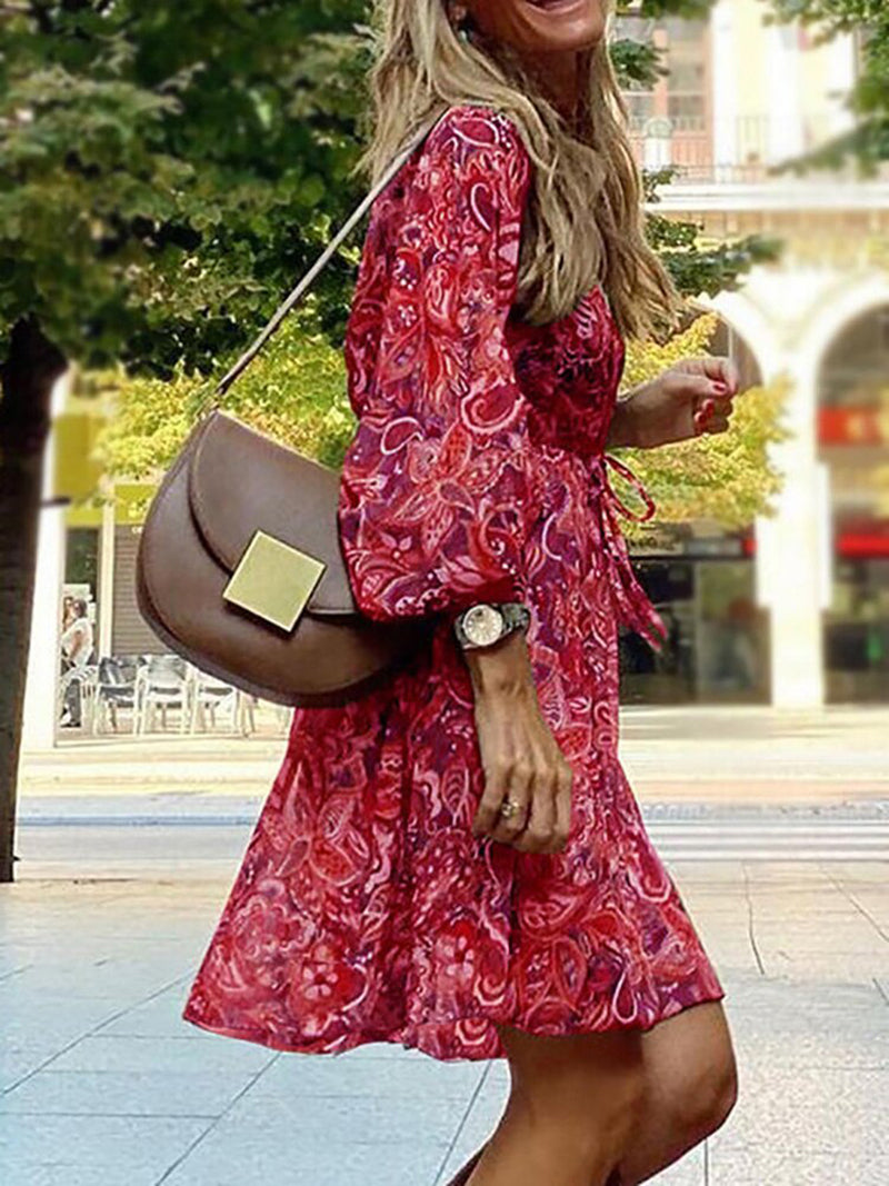Summer Women’s Boho Mini Dress With Long Sleeves And Print
