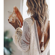 Summer Boho Mini Dress With Lace And Long Sleeves For Women