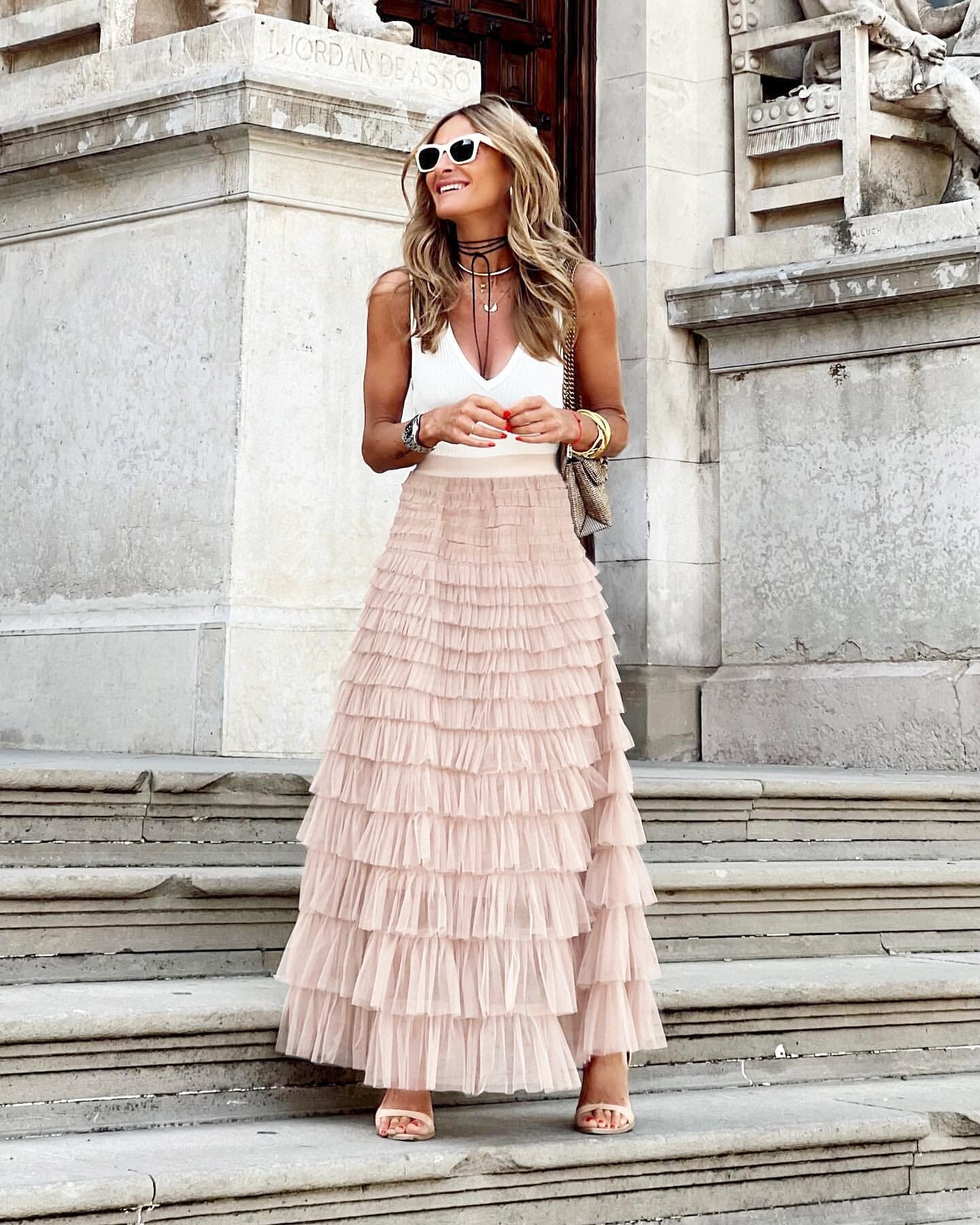 Elegant Women's Maxi Skirt with Pleated Look and High Waist
