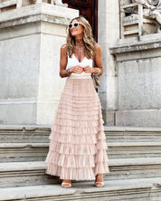 Elegant Women's Maxi Skirt with Pleated Look and High Waist