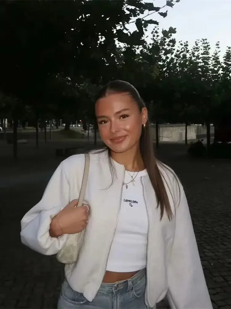 Stylish Short Bomber Jacket for Women with Zipper