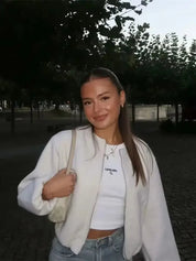 Stylish Short Bomber Jacket for Women with Zipper