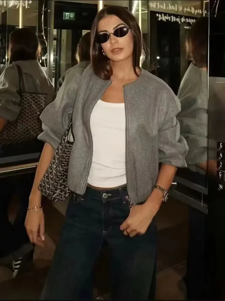Stylish Short Bomber Jacket for Women with Zipper