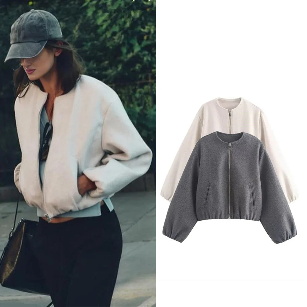 Stylish Short Bomber Jacket for Women with Zipper