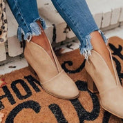 Vintage Women's Ankle Boots with Block Heel and V Cutout