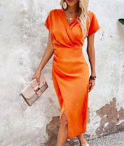 Kiyana Dress | V-Neck Bodycon Midi Dress with Front Split