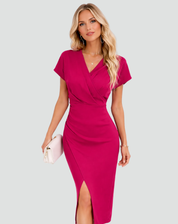 Cocktail Midi Dress for Women with V Neck and Split