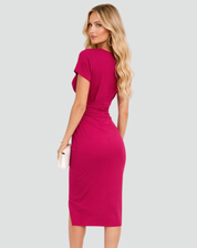 Cocktail Midi Dress for Women with V Neck and Split