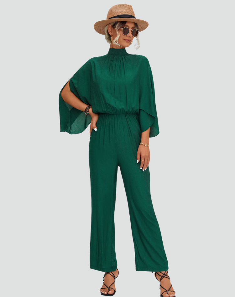 Elegant Women's Jumpsuit with Shoulder Slit and Wide Legs