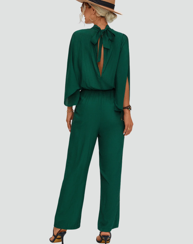 Elegant Women's Jumpsuit with Shoulder Slit and Wide Legs