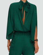 Elegant Women's Jumpsuit with Shoulder Slit and Wide Legs