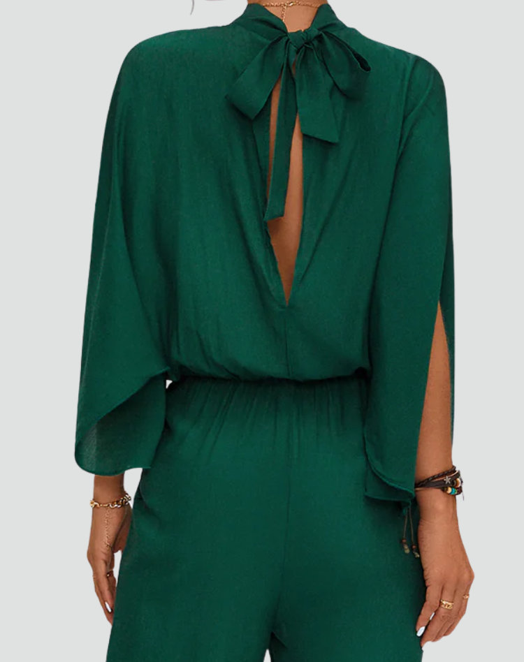 Elegant Women's Jumpsuit with Shoulder Slit and Wide Legs
