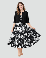 Two-piece set with floral midi dress and short jacket