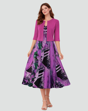 Two-piece set with floral midi dress and short jacket