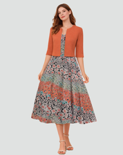 Two-piece set with floral midi dress and short jacket