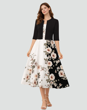 Two-piece set with floral midi dress and short jacket