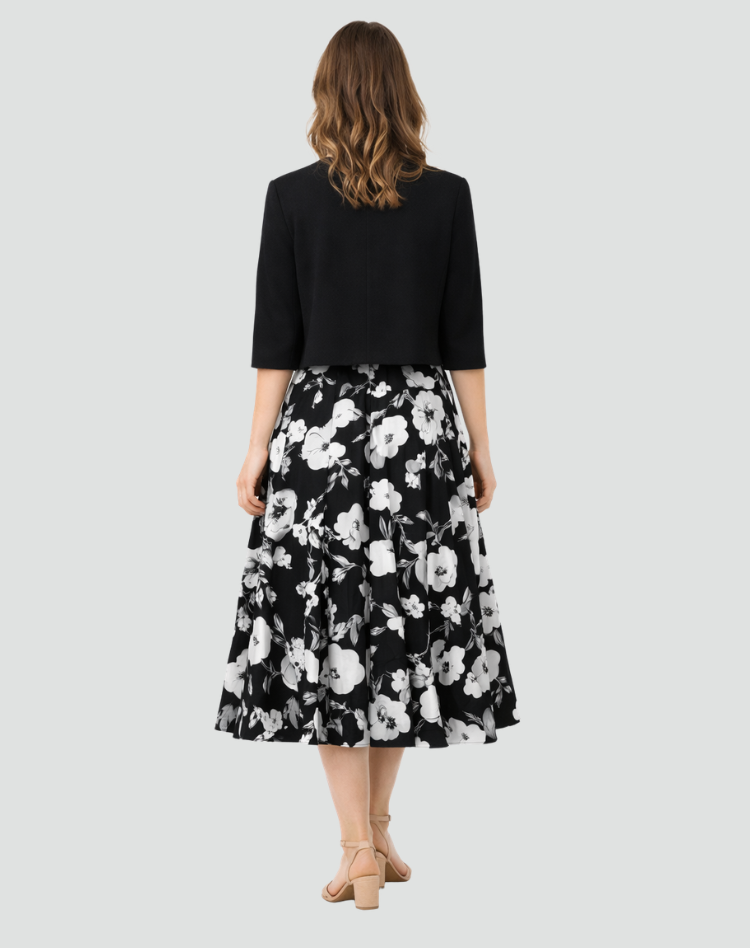Two-piece set with floral midi dress and short jacket