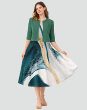 Two-piece set with floral midi dress and short jacket
