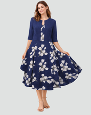 Two-piece set with floral midi dress and short jacket