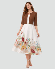 Two-piece set with floral midi dress and short jacket