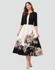 Two-piece set with floral midi dress and short jacket
