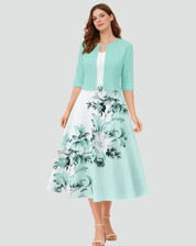 Two-piece set with floral midi dress and short jacket