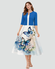 Two-piece set with floral midi dress and short jacket