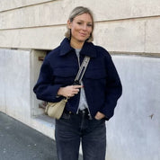 Short Women's Bomber Jacket with Zipper and Large Flap Pockets