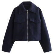 Short Women's Bomber Jacket with Zipper and Large Flap Pockets
