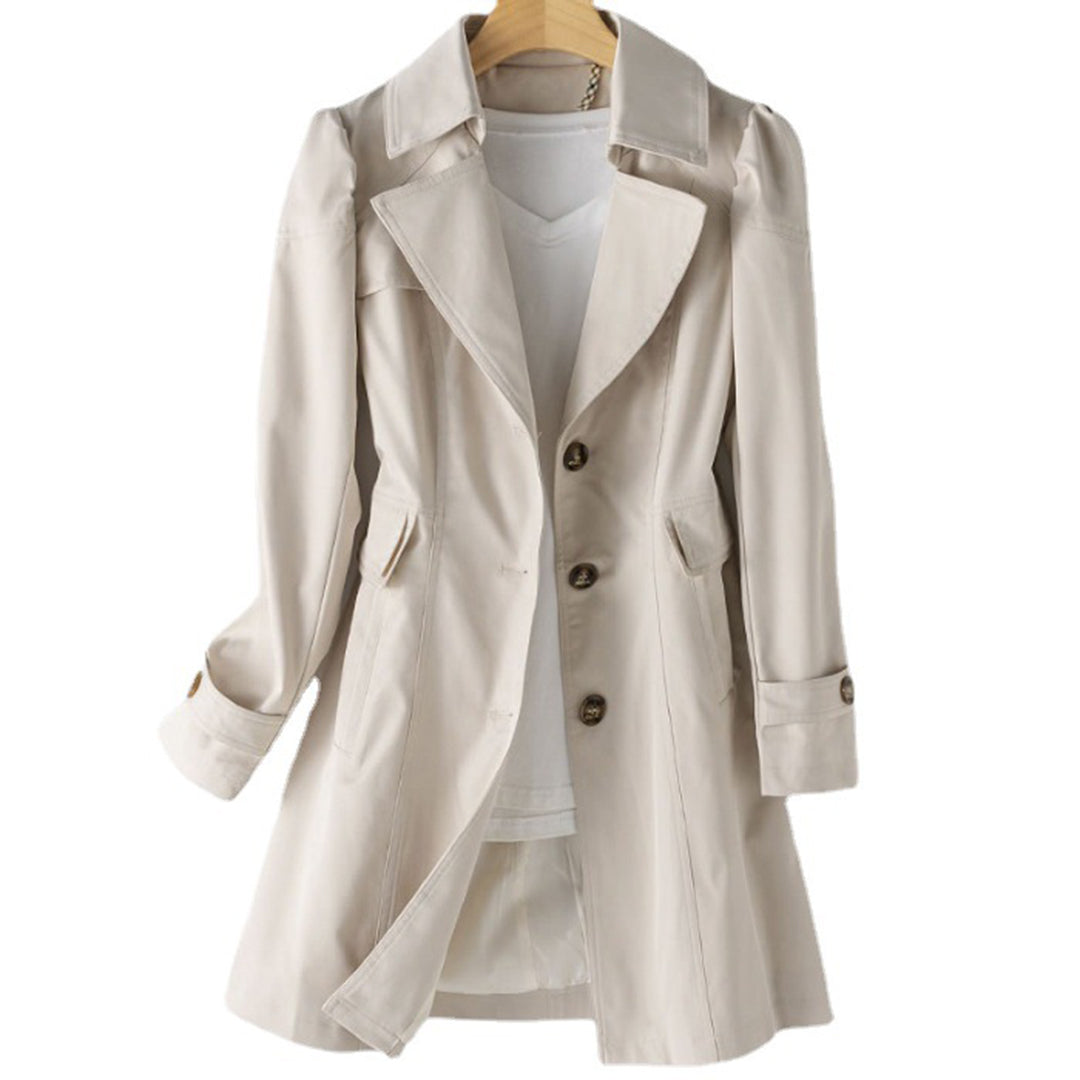 Fitted Women's Trench Coat with Buttons and Classic Collar
