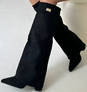 Luxury Knee Boots for Women with Block Heel and Pointed Toe