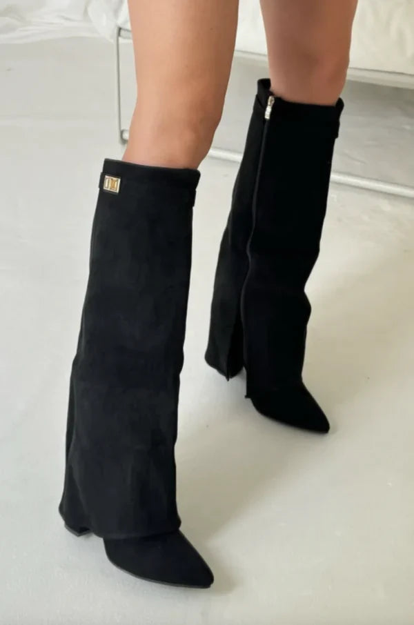 Luxury Knee Boots for Women with Block Heel and Pointed Toe