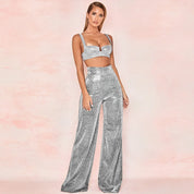 Glitter High-Waisted Wide-Leg Pants for Women