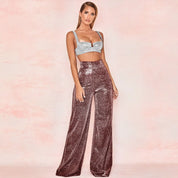 Glitter High-Waisted Wide-Leg Pants for Women