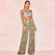 Glitter High-Waisted Wide-Leg Pants for Women