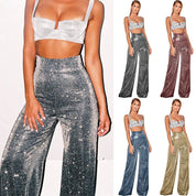 Glitter High-Waisted Wide-Leg Pants for Women