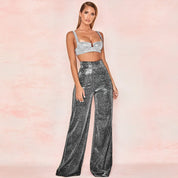 Glitter High-Waisted Wide-Leg Pants for Women