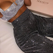 Glitter High-Waisted Wide-Leg Pants for Women
