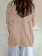 Loose V-Neck Top with Short Sleeves for Women
