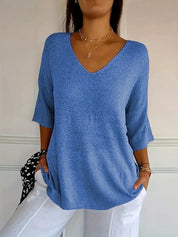 Loose V-Neck Top with Short Sleeves for Women