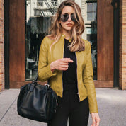 Fitted Women's Leather Jacket with Zipper