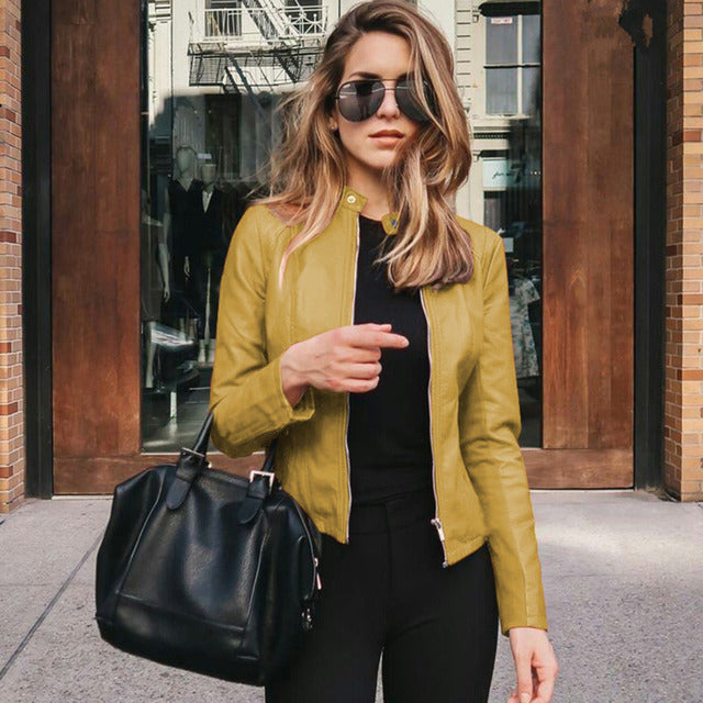 Fitted Women's Leather Jacket with Zipper