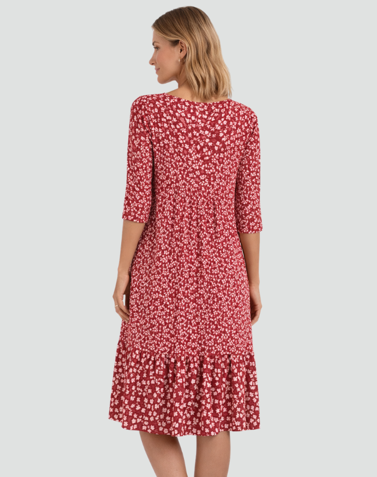 Boho Midi Dress with Floral Print and V-Neck for Women